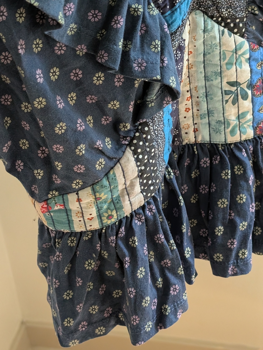NWT Anthropologie Let Me Be Patchwork V-neck Peplum Blouse In Navy - S - Picture 6 of 10